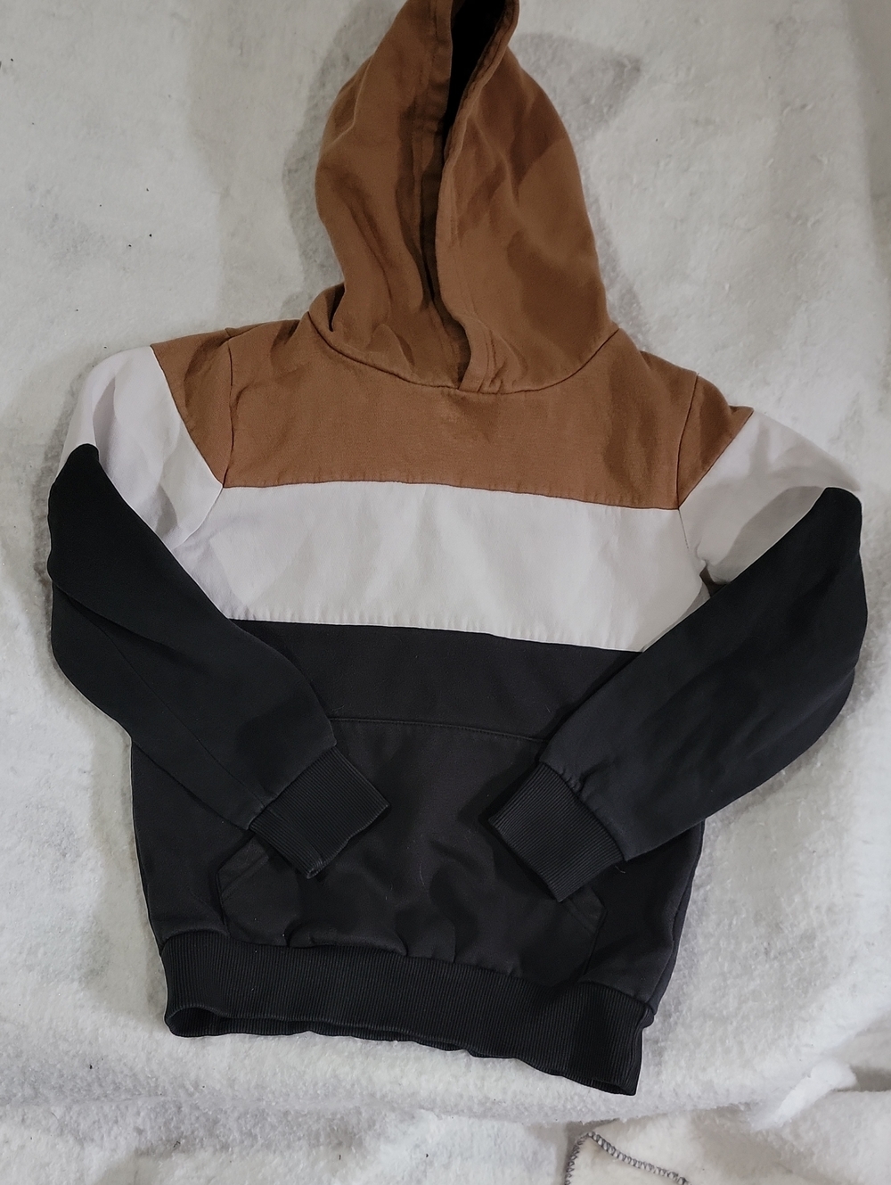 Denim & Flower Kids Colorblock Hooded Sweatshirt in Brown, White & Black Size 8